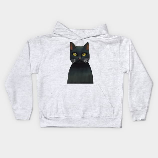 Black cat with yellow green eyes Kids Hoodie by Art by Ergate